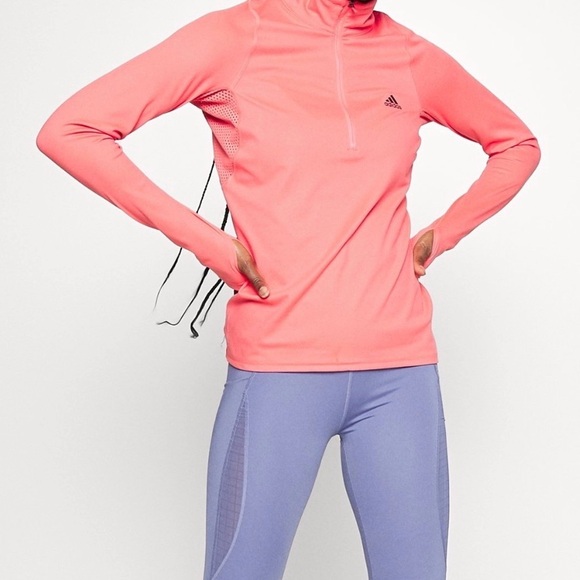 Adidas Coral Pink Long-Sleeve Quarter-Zip Training Top - Picture 2 of 7